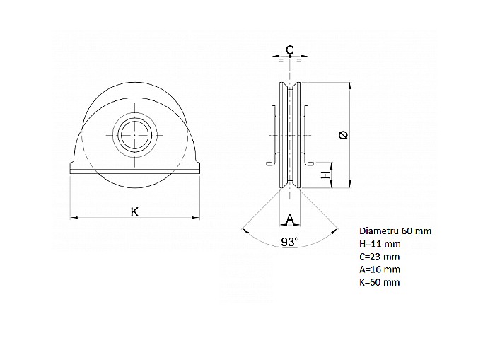 Roti cu rulment si suport tabla Φ60 mm profil V 388060 [2]