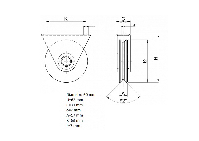 Roti cu rulment si suport Φ60 mm profil V386060 [2]