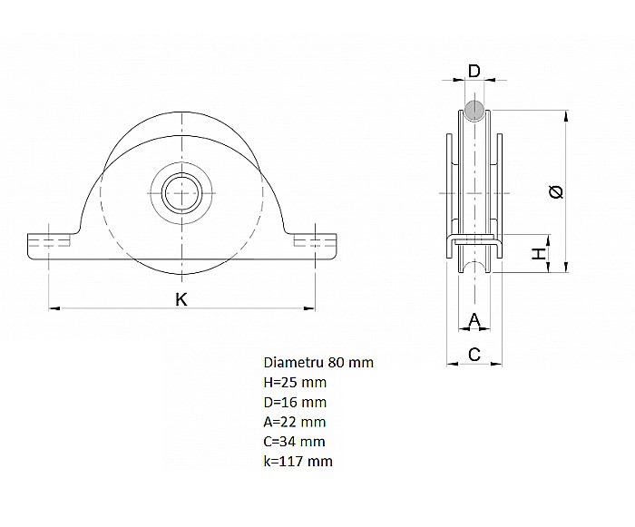 Roti cu suport intern Φ80 mm profil P392080P [2]