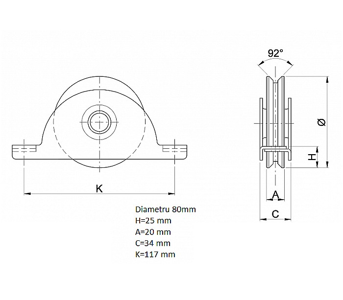 Roti cu suport intern Φ80 mm profil V393080 [2]