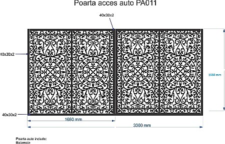Poarta acces auto din tabla decupata (traforata CNC) cu laser, PA011 , 1680 X 3360 mm, negru [1]