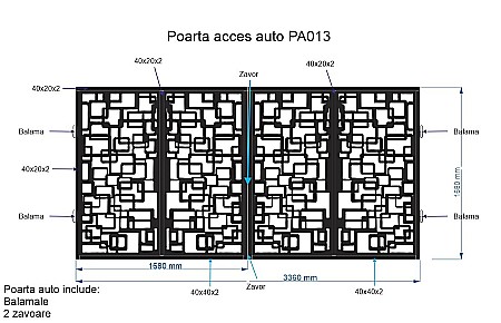 Poarta acces auto din tabla decupata (traforata CNC) cu laser, PA013 , 1680 X 3360 mm, negru [1]