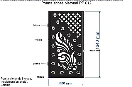 Poarta Acces Pietonal,Din Tabla Decupata (Traforata CNC) Cu Laser PP012, 1680 mm X 880 mm [1]