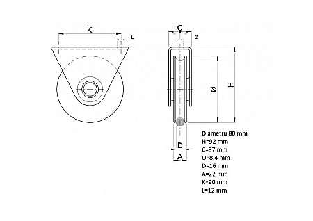 ACCESORI PORTI - Roata cu rulment tip P si suport diametru 80mm 385080P