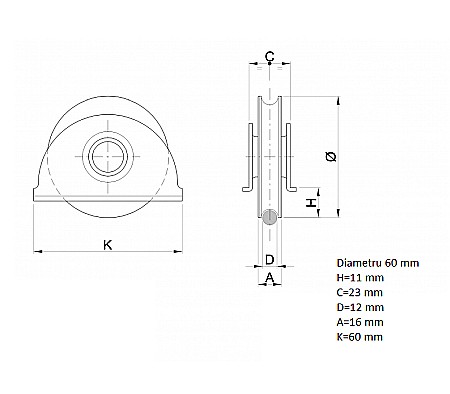 Roti cu rulment si suport tabla Φ60 mm profil P 384060P [1]