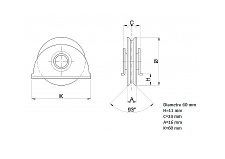 Roti cu rulment si suport tabla Φ60 mm profil V 388060 [1]