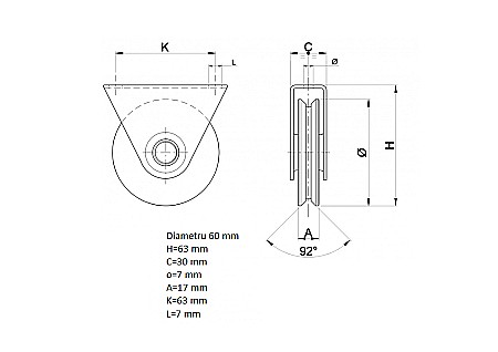 Roti cu rulment si suport Φ60 mm profil V386060 [1]