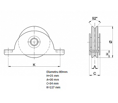 Roti cu suport intern Φ80 mm profil V393080 [1]