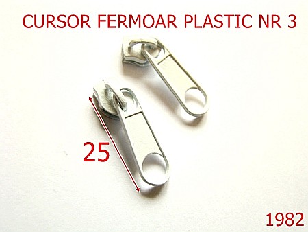 Cursori fermoar plastic - 1982/CURSOR FERMOAR PLASTIC NR3/VOPSIT ALB-Nr 3-mm---nichel-----AN17