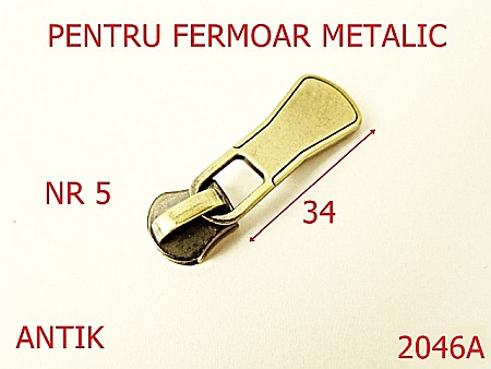 Cursori fermoar metalic - 2046A/CURSOR NR 5 PT FERMOAR METALIC/ZAMAC/ANTIC-Nr 5-mm---antic---2G4--