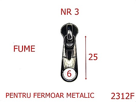 Cursori fermoar metalic - 2312F/CHEITA FERMOAR METALIC NR 3 /FUME-3-mm---fume---2E2--