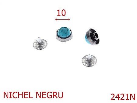 Accesorii metalice pentru marochinarie - 2421N/PIETRE TURQOISE 10MM MONTURA NICHEL NEGRU-10-mm---nichel negru---1B4--
