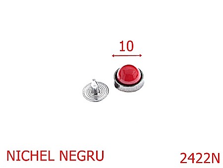 Accesorii metalice pentru marochinarie - 2422N/PIATRA ROSIE  10MM MONTURA NICHEL NEGRU-10-mm---nichel negru---1B4--