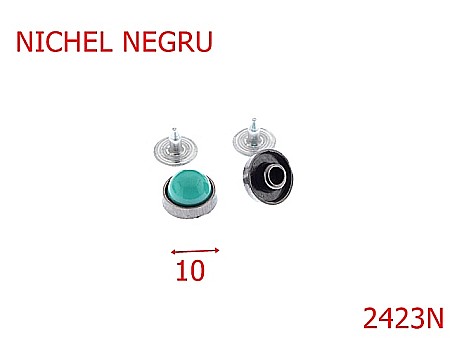 Accesorii metalice pentru marochinarie - 2423N/PIATRA VERDE  10MM MONTURA NICHEL NEGRU-10-mm---nichel negru---1B4--