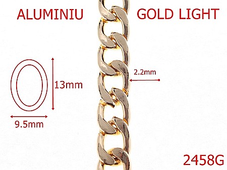 Lant poseta aluminiu - 2458G/LANT ALUMINIU  GOLD LIGHT 9.5mmX2.2mm-9.5-mm-2.2-gold light---7K7--