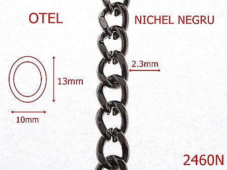 Lant poseta otel - 2460N/LANT OTEL NICHEL NEGRU 10mmX2.3mm-10-mm-2.3-nichel negru---7L5--