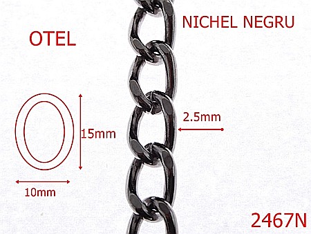 Lant poseta otel - 2467N/LANT OTEL NICHEL NEGRU 10mmX2.5mm-10-mm-2.5-nichel negru---7K5--