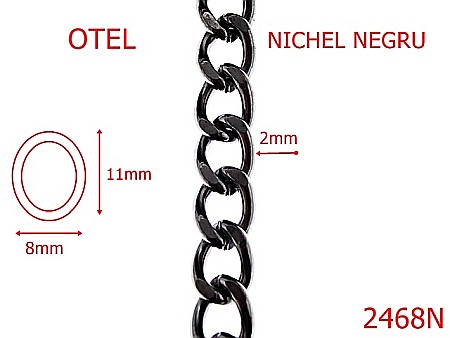 Lant poseta otel - 2468N/LANT OTEL NICHEL NEGRU 8mmX2mm-8-mm-2-nichel negru---7G1--