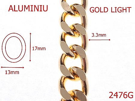 Lant poseta aluminiu - 2476G/LANT ALUMINIU GOLD LIGHT 13mmX3.3mm-13-mm-3.3-gold light---3i6/7L6--