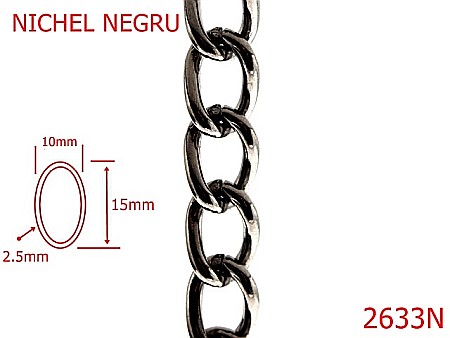 Lant poseta otel - 2633N/LANT-10X15-mm-2.5-nichel negru---7I1-7L5-