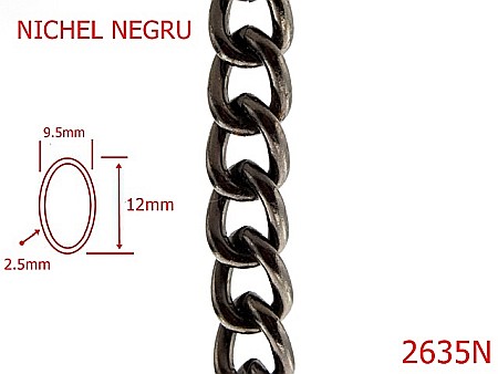 Lant poseta otel - 2635N/LANT-9.5X12-mm-2.5-nichel negru---7H4--