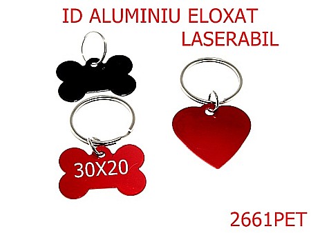 PET - 2661PET/MEDALION  ID CAINI /LASERABIL-30X20-mm---ROSU-----