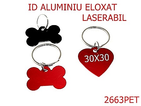 PET - 2663PET/MEDALION  ID CAINI /LASERABIL-30X30-mm---ROSU-----
