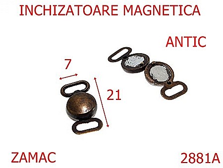 Accesorii metalice pentru marochinarie - 2881A/INCHIZATOARE BRATARA-7-mm---antic---4H5--