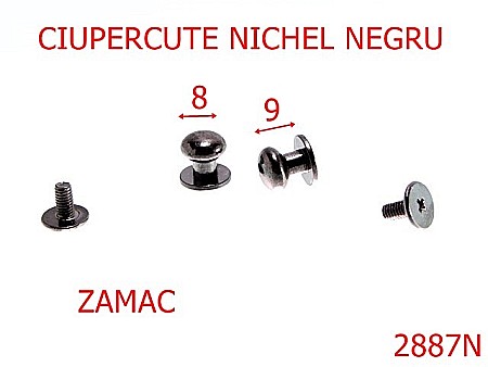 Accesorii metalice pentru marochinarie - 2887N/CIUPERCUTA-8-mm---nichel negru---AO6--B44