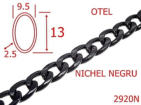 Lant poseta otel - 2920N/LANT OTEL-9.5-mm-2.5-nichel negru---7L4--