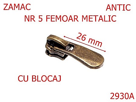 Cursori fermoar metalic - 2930A/CURSOR FERMOAR METAL-NR 5-mm---antic---2G1 --