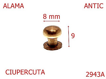 Accesorii metalice pentru marochinarie - 2943A/CIUPERCUTA ALAMA-5-mm---antic---4K5--AH43