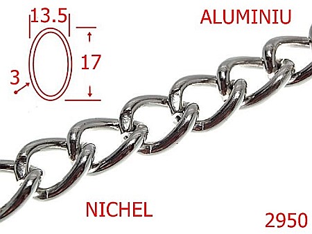 Lant poseta aluminiu - 2950/LANT ALUMINIU POSETA-13.5-mm-3-nichel---7K4--