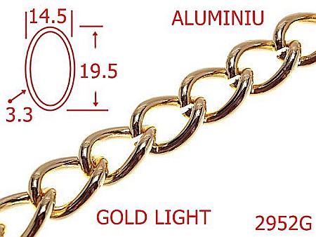 Lant poseta aluminiu - 2952G/LANT ALUMINIU POSETA-14.5-mm-3.3-gold light---7G8--