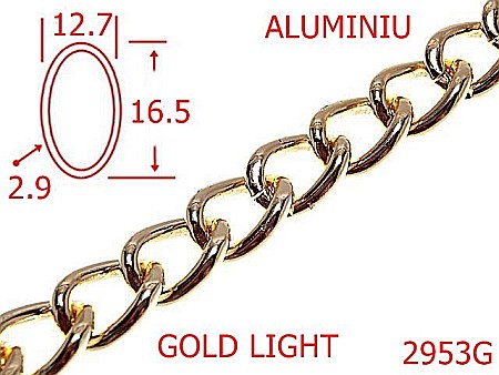 Lant poseta aluminiu - 2953G/LANT ALUMINIU POSETA-12.7-mm-2.9-gold light---7H6--