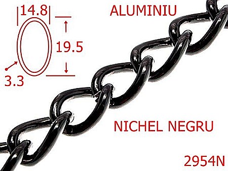 Lant poseta aluminiu - 2954N/LANT ALUMINIU POSETA-14.8-mm-3.3-nichel negru---7L4--