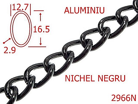 Lant poseta aluminiu - 2966N/LANT ALUMINIU POSETA-12.7-mm-2.9-nichel negru---7L6--