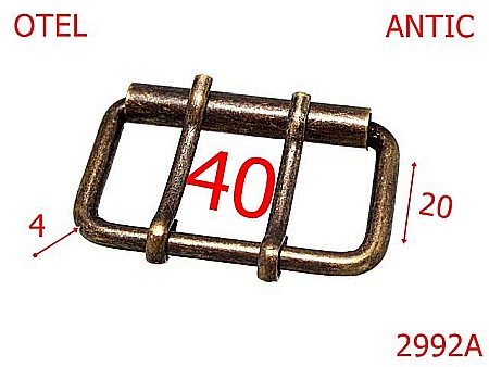 Catarame cu rola si 2 cuie - 2992A/CATARAMA CU ROLA-40-mm-4-antic-7D6--6J5--