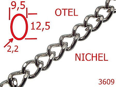 Lant poseta otel - 3609/LANT POSETA OTEL-9.5-mm-2.2-nichel--14K8-14i1-14C7---