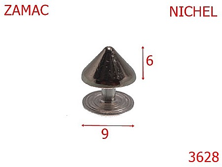 Accesorii metalice pentru marochinarie - 3628/ORNAMENT CONIC -9-mm---nichel-AG7----