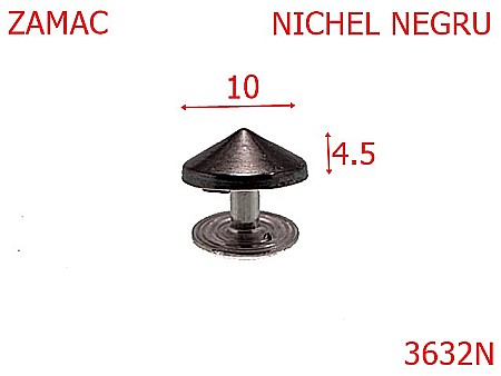 Accesorii metalice pentru marochinarie - 3632N/ORNAMENT CONIC -10-mm---nichel negru---9D27--