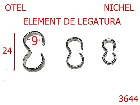 Accesorii metalice pentru marochinarie - 3644/ELEMENT DE LEGATURA-9-mm---nichel-21 D 5----
