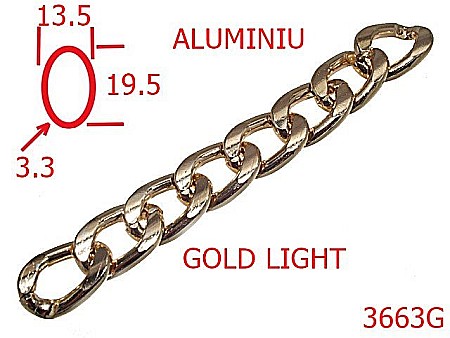 Lant poseta aluminiu - 3663G/LANT ALUMINIU  POSETA -13.5-mm-3.3-gold light---13G5--