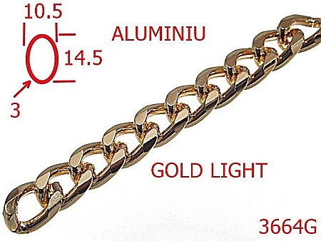 Lant poseta aluminiu - 3664G/LANT ALUMINIU  POSETA -10.5-mm-3-gold light---13G3--