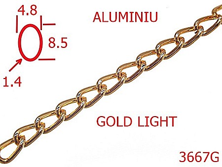 Lant poseta aluminiu - 3667G/LANT ALUMINIU  POSETA -4.8-mm-1.4-gold light---13K1/13L1--