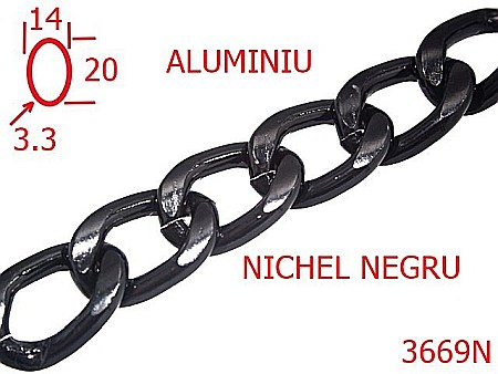 Lant poseta aluminiu - 3669N/LANT ALUMINIU  POSETA -14-mm-3.3-nichel negru---13L3-13J4-13K4--