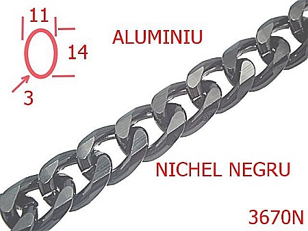 Lant poseta aluminiu - 3670N/LANT ALUMINIU  POSETA -11-mm-3-nichel negru---13L8--