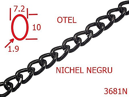 Lant poseta otel - 3681N/LANT OTEL  POSETA -7.2-mm-1.9-nichel negru---14H7--