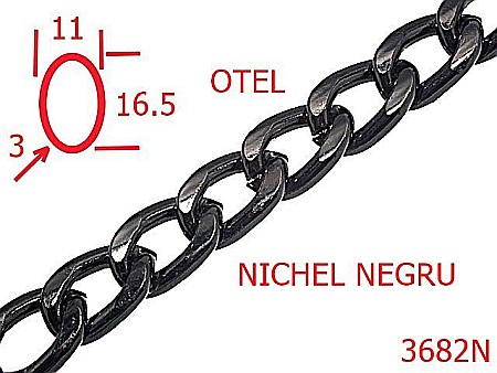 Lant poseta otel - 3682N/LANT OTEL  POSETA -11-mm-3-nichel negru---14H3--