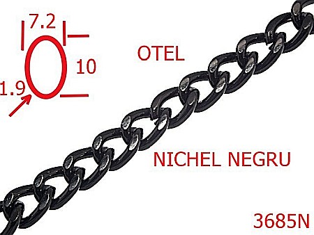 Lant poseta otel - 3685N/LANT OTEL  POSETA -7.2-mm-1.9-nichel negru---14G8/14G6--